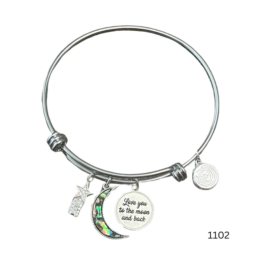 1102 LA CN Silver Adjustable Charm Bracelet with Crescent Moon